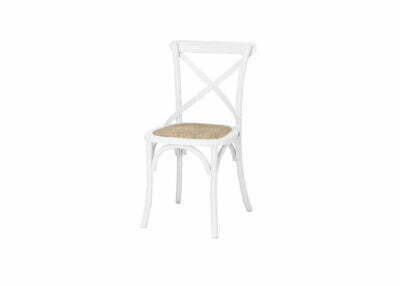 Drewniane białe krzesło gięte z ratanowym siedziskiem