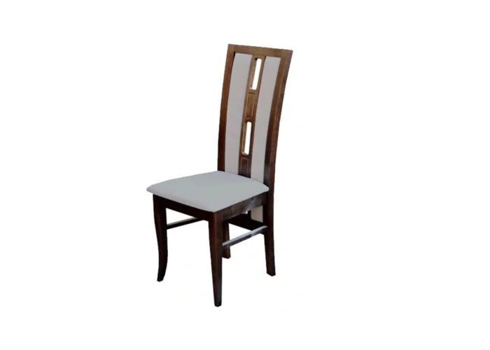 Klasyczne drewniane krzesło A55 z tapicerowanym siedziskiem i designerskim oparciem