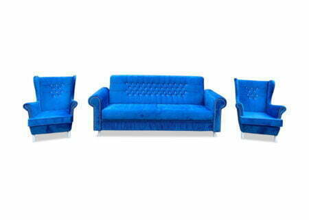 Modny tapicerowany zestaw wypoczynkowy - kanapa Clio 3 osobowa i 2 skandynawskie fotele uszak