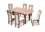 Nowoczesny zestaw - rozkładany stół Nico i drewniane krzesła A44 z tapicerowanym siedziskiem i oparciem