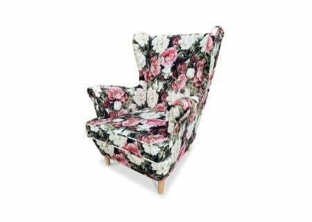 Skandynawski tapicerowany fotel uszak w kwiaty w tkaninie Druk 2