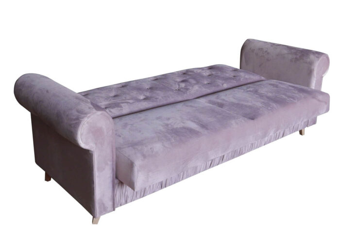 Elegancki tapicerowany zestaw wypoczynkowy - rozkładana kanapa Emma 3 osobowa i pikowany fotel uszak