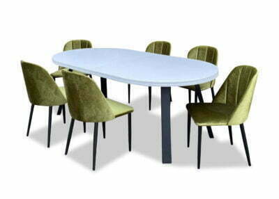 Nowoczesny zestaw do jadalni - rozkładany stół Pari i tapicerowane krzesła z przeszyciami Tux
