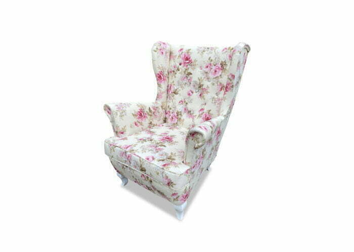 Nowoczesny skandynawski fotel uszak Róża Angielska ze wzorem kwiatów róży
