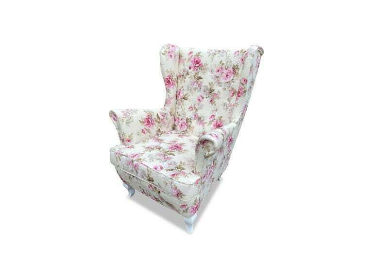 Nowoczesny skandynawski fotel uszak Róża Angielska ze wzorem kwiatów róży