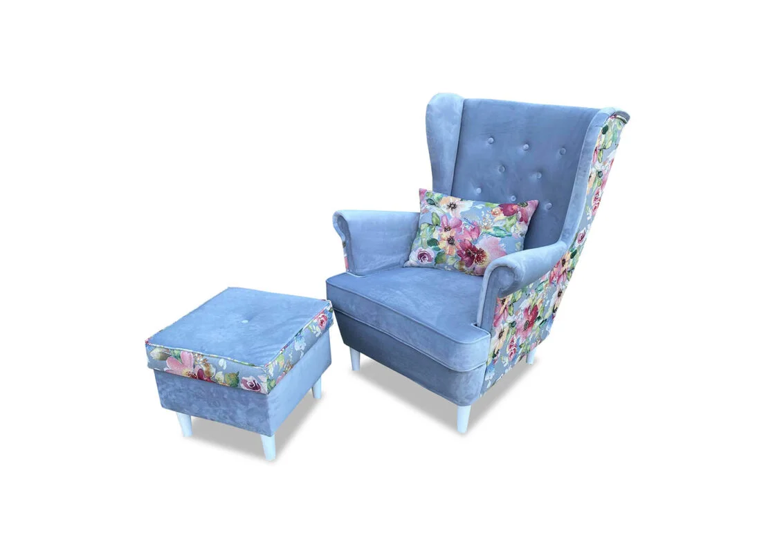 Wygodny zestaw - fotel uszak z podnóżkiem Flower