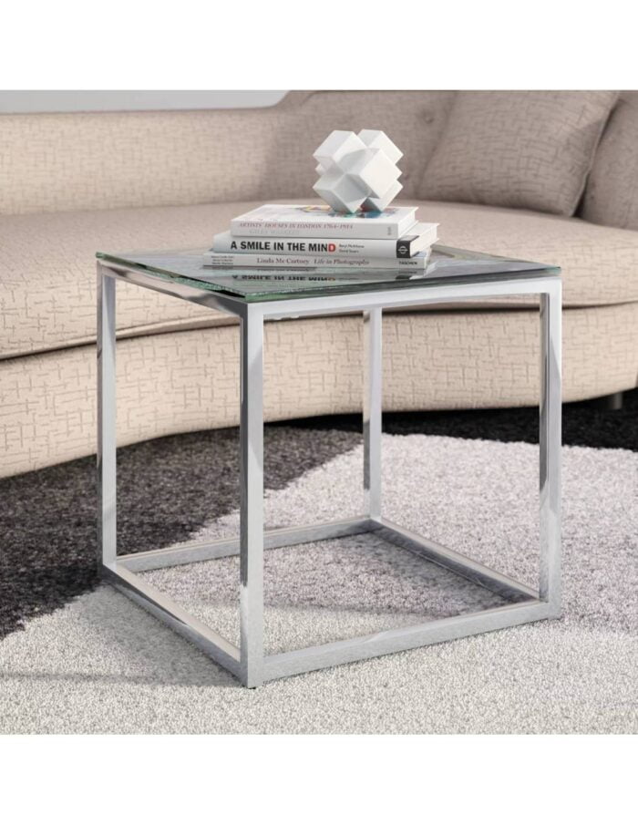 Chromowany metalowy srebrny stolik ze szklanym blatem firmy Meble Ares 4