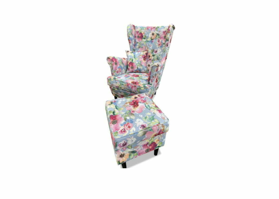 Wypoczynkowy fotel uszak z podnóżkiem Flower 2 w stylu scandi