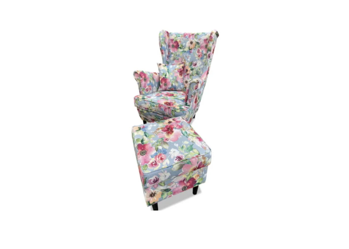 Wypoczynkowy fotel uszak z podnóżkiem Flower 2 w stylu scandi