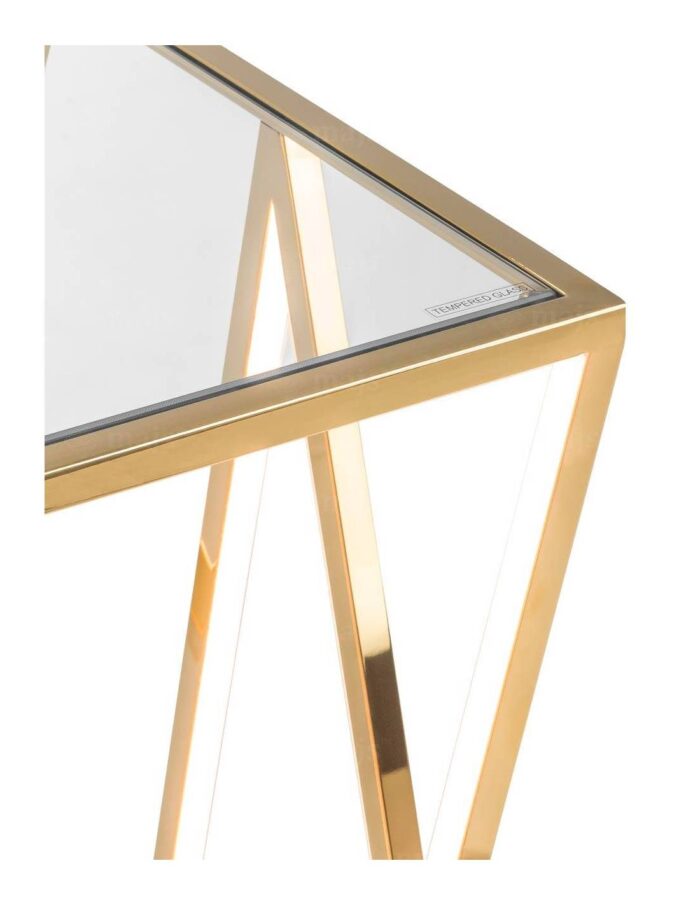 Metalowy złoty stolik wysoki z podświetleniem LED kwietnik ze szklanym blatem firmy Meble Ares 5