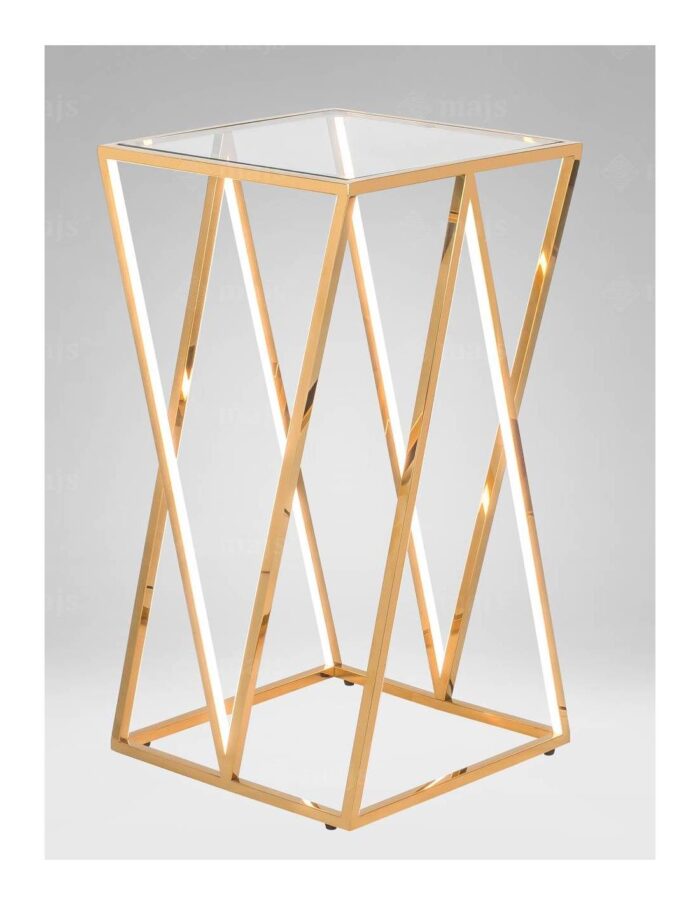 Metalowy złoty stolik wysoki z podświetleniem LED kwietnik ze szklanym blatem firmy Meble Ares 4