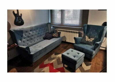 Sofa uszak 3 os + Fotel uszak + Podnóżek, komplet wypoczynkowy