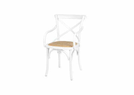 Drewniane białe krzesło gięte z ratanowym siedziskiem i podłokietnikami firmy Meble Ares