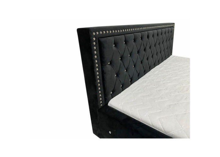 Pikowane łóżko tapicerowane Kobe z pojemnikiem na pościel i stelażem