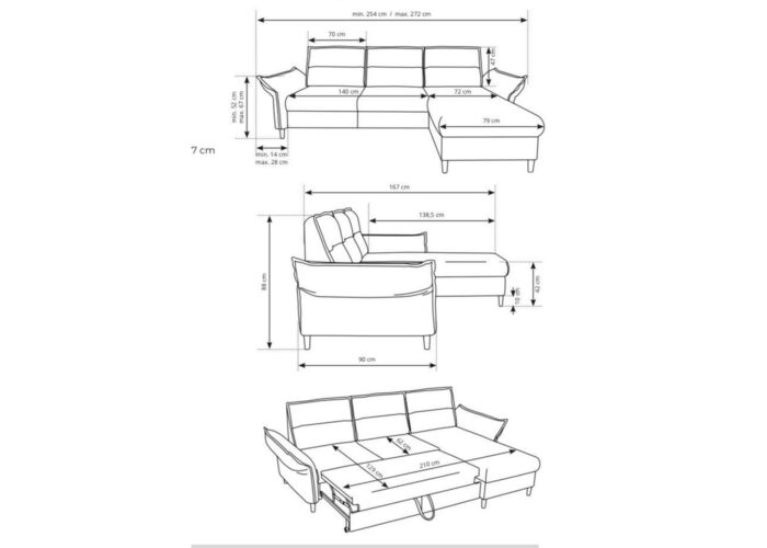 Narożnik Mila funkcja spania pojemnik na pościel regulowane podłokietniki