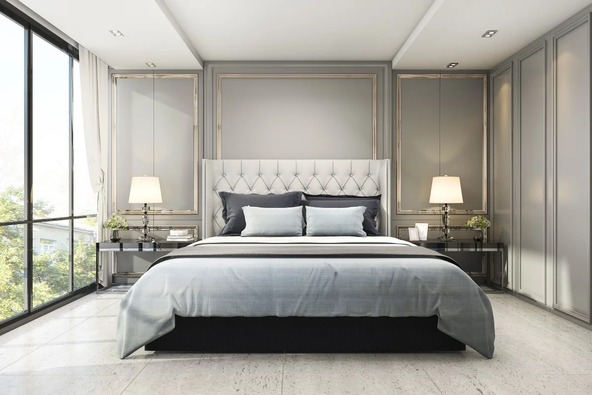 Sypialnia z łóżkiem tapicerowanym