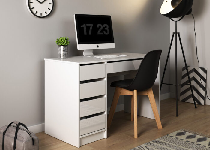 Pojemne biurko Adon w kolorze biały połysk
