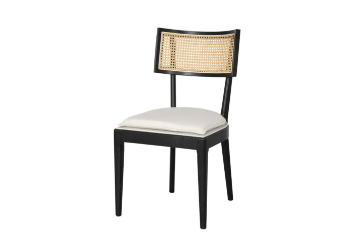 Dębowe krzesło z ratanowym oparciem i tapicerowanym siedziskiem z poduszką