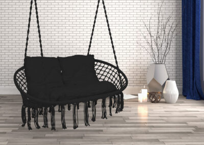 Fotel wiszący Bocianie gniazdo LARGO czarny z poduszkami