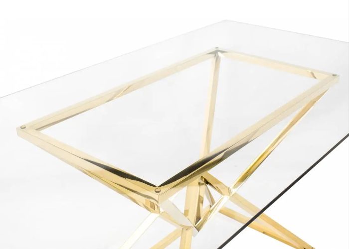 Złoty stół glamour ze szklanym hartowanym blatem do luksusowego gabinetu biura salonu