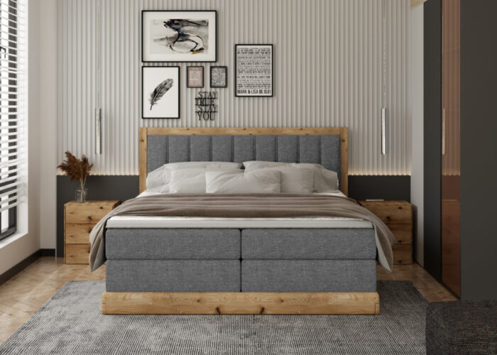 Łóżko kontynentalne Almi z drewnianą ramą do sypialni