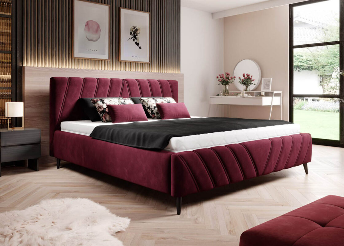 Łóżko tapicerowane Calypson, nowoczesne, małżeńskie, sypialnia glamour