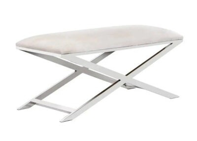 Metalowa ławka z miękkim siedziskiem jasnoszara