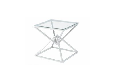 Metalowy chromowany stolik ze szklanym blatem klepsydra