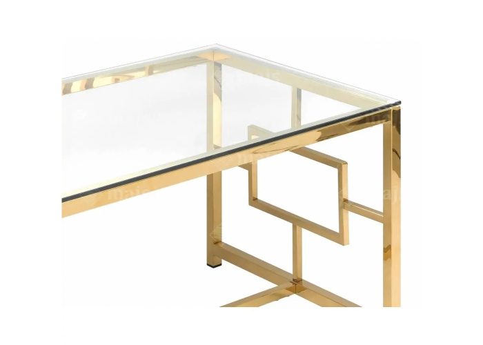 Metalowy złoty stolik kawowy ze szklanym blatem