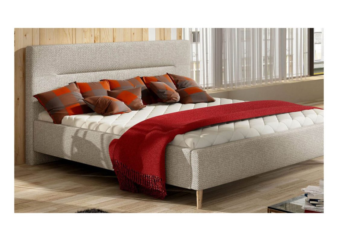 Łóżko tapicerowane Midono, na drewnianych nóżkach, sypialniane