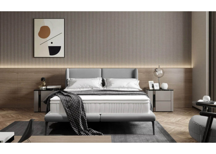 Łóżko tapicerowane Tessino, podwójne, na wysokich nóżkach