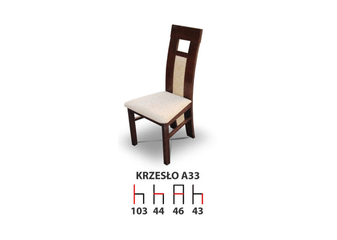 Wygodne drewniane krzesło A33 z tapicerowanym siedziskiem i oparciem