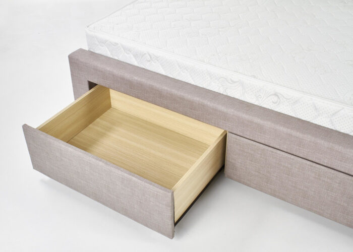 Tapicerowane łóżko Evor 160x200 beżowe z szufladami