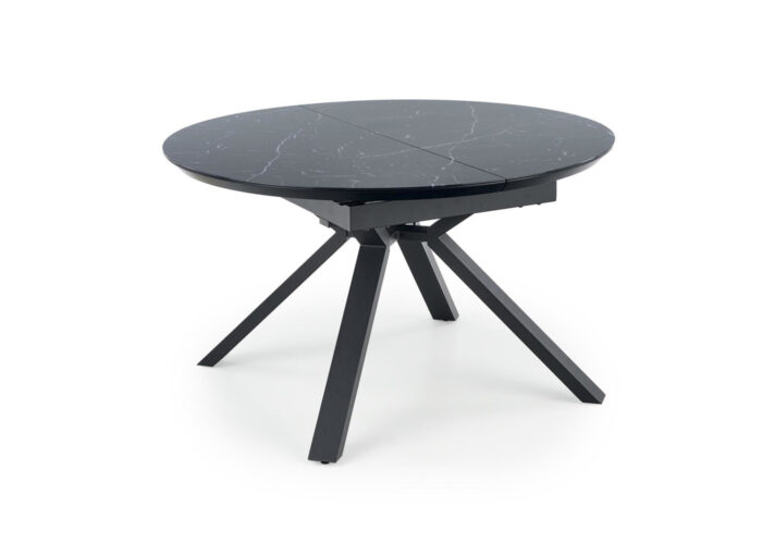 Czarny stół rozkładany Vertimas z efektem marmuru