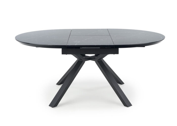 Czarny stół rozkładany Vertimas z efektem marmuru