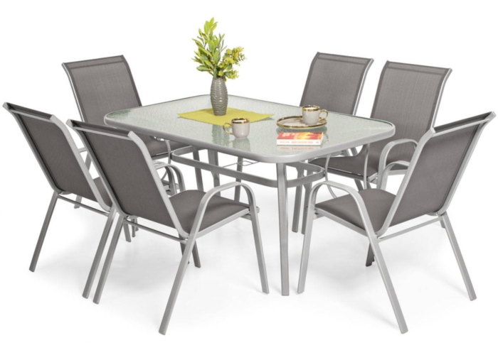 Stół i 6 krzeseł ogrodowych Polywood - srebrne