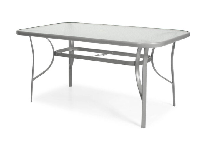 Srebrny stół ogrodowy Larvik z szklanym blatem