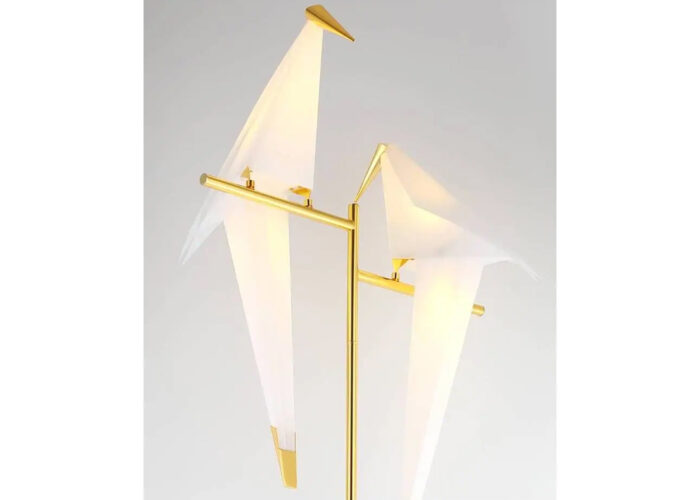 Złota lampa stojąca ptaki origami żurawie nastrojowa lampa LED