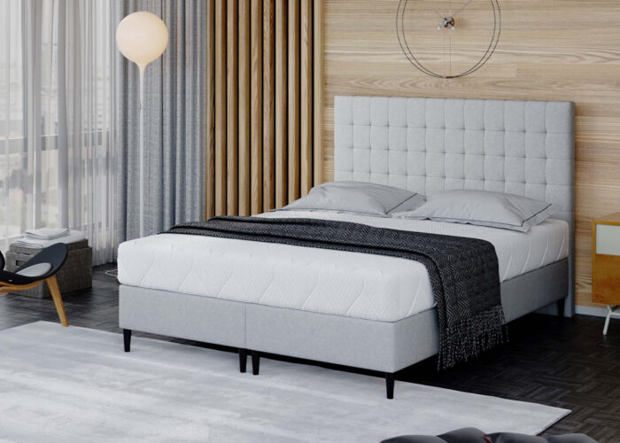 Nowoczesne łóżko tapicerowane Malmo z pikowanym zagłówkiem
