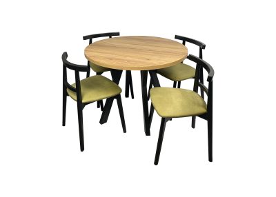Zestaw Max i Diuna: solidny stół z rozkładanym blatem i drewnianymi nogami, ergonomiczne krzesła. Elegancja i wygoda dla Twojej jadalni.