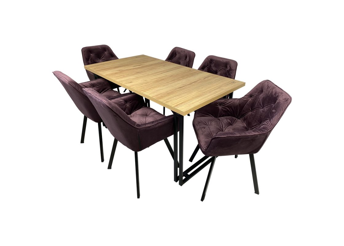 Odkryj zestaw Ramez i Rosa: stół z rozsuwanym blatem i krzesła z pikowaną tkaniną. Elegancja, komfort, i funkcjonalność w jednym!
