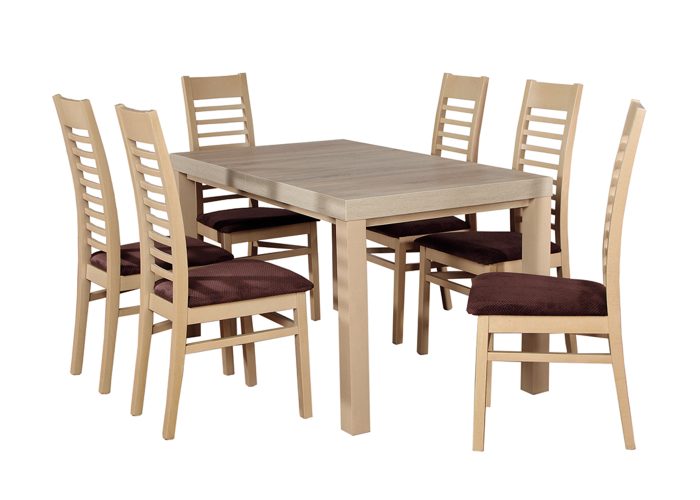 Rodzinny zestaw mebli do jadalni - rozkładany stół Ulrich z tapicerowanymi krzesłami Eros