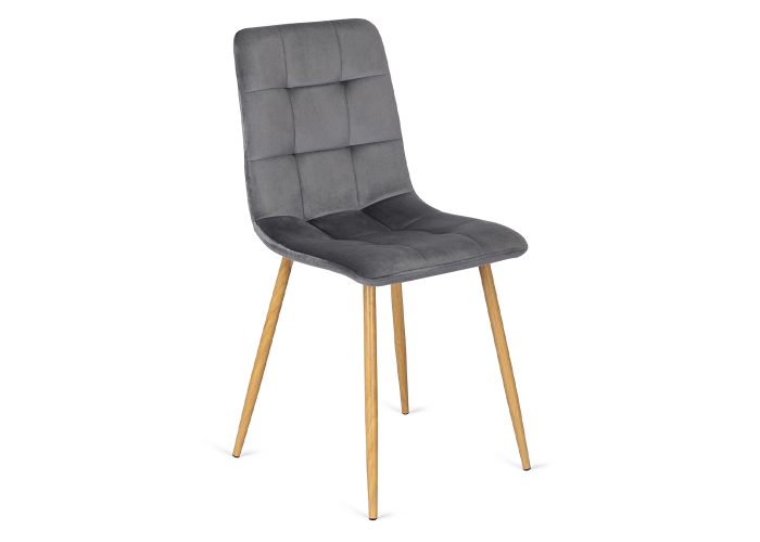 Pikowane krzesło welurowe Grappo z nogami w kolorze drewna