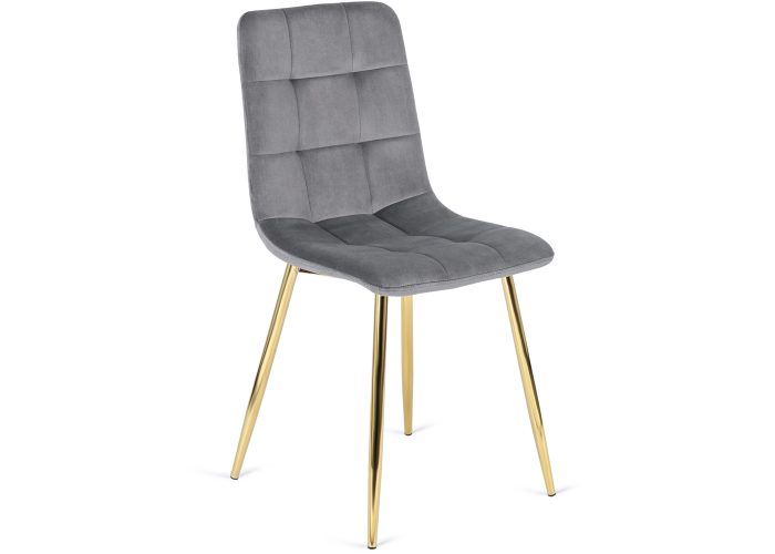 Krzesło Grappo 3: luksusowy wygląd, trwałość, funkcjonalność. Welur, łatwe w czyszczeniu. Nogi chromowane w złocie. Solidna konstrukcja, miękka pianka HR45.