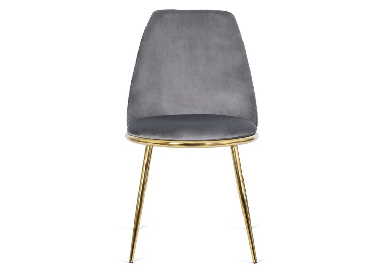 Odkryj nowy wymiar komfortu i stylu z krzesłem Shila w szarym welurze. Dodaj glamouru z eleganckimi złotymi detalami. Idealne połączenie wygody i designu.