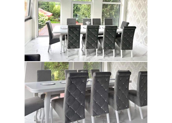 Elegancki zestaw do jadalni - rozkładany stół Viktor i pikowane krzesła K6
