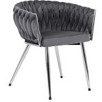 Krzesło Villum 5: elegancja, wygoda, funkcjonalność. Aksamitna tkanina, różnorodność kolorów. Tapicerowane welurem, wygodne podłokietniki. Oryginalna ozdoba.