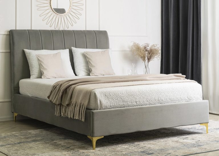 Łóżko tapicerowane Wave: komfortowy sen, elegancja. Tapicerka welurowa, złote nogi. Różne wymiary, kolory. Dla par i singli. Wygoda, wysoka jakość, estetyka.
