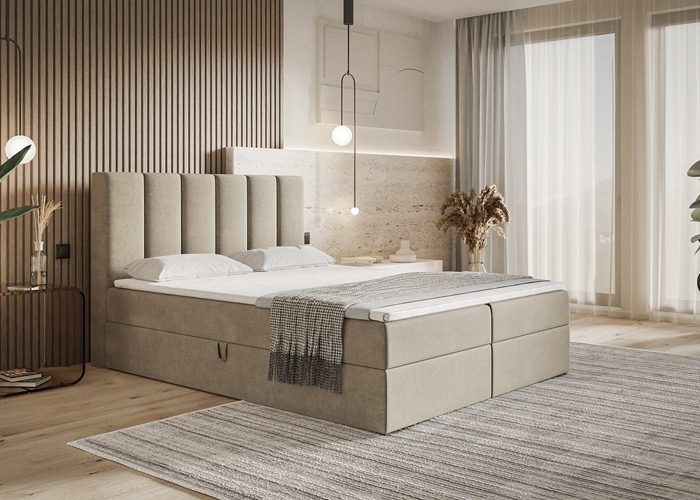 Eleganckie łóżko kontynentalne Sergio z tapicerowanym wezgłowiem